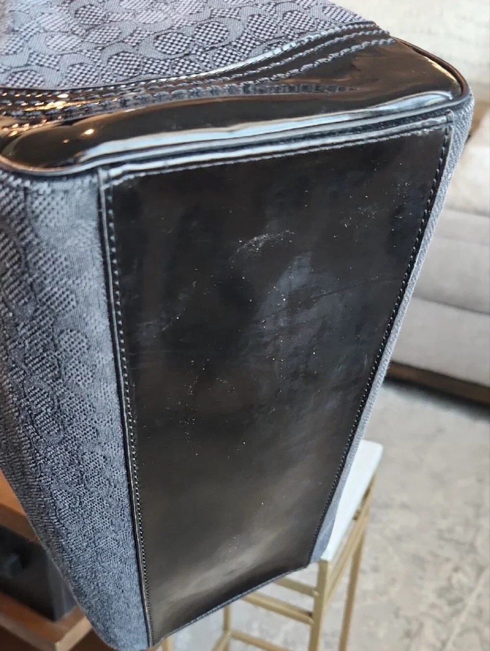 Coach Poppy Signature C Mini Oxford Satchel in dark grey and black